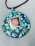 Magnificent Vintage Native American Navajo Inlaid Shell Sterling Silver Pendant Necklace-Nativo Arts