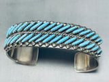 Slanted Turquoise!! Vintage Native American Zuni Needlepoint Sterling Silver Bracelet-Nativo Arts