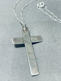 Special Vintage Native American Navajo Morenci Turquoise Sterling Silver Cross Necklace-Nativo Arts