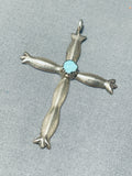 Amazing Vintage Native American Navajo Blue Gem Turquoise Sterling Silver Cross Pendant-Nativo Arts