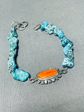 Native American Fabulous Santo Domingo Turquoise Sterling Silver Link Bracelet Signed-Nativo Arts