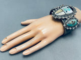 Heavy 151 Grams Vintage Native American Navajo Turquoise Bird Inlay Sterling Silver Bracelet-Nativo Arts