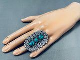 Towering Vintage Native American Navajo Swirl Sterling Silver Turquoise Ring-Nativo Arts