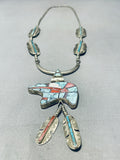 The Best Vintage Native American Navajo Turquoise Inlay Bear Sterling Silver Feather Necklace-Nativo Arts