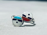 Impressive Vintage Native American Zuni Turquoise Sterling Silver Double Sunface Ring-Nativo Arts