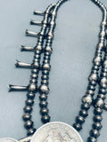 Authentic Native American Navajo Sterling Silver Coin Squash Blossom Necklace-Nativo Arts