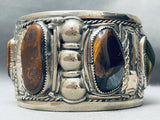 One Of The Biggest Best Vintage Native American Navajo Tigers Eye Sterling Silver Bracelet-Nativo Arts