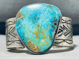 Unforgettable Vintage Native American Navajo Pilot Mountain Turquoise Sterling Silver Bracelet-Nativo Arts