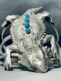 129 Grams Horny Toad Vintage Native American Navajo Turquoise Sterling Silver Bracelet-Nativo Arts