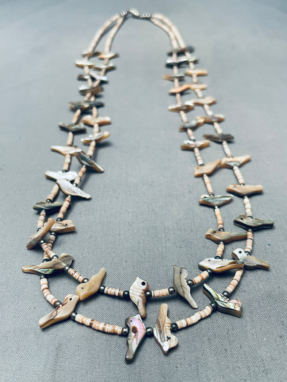 Intricate Vintage Santo Domingo Bird Heishi Sterling Silver Necklace-Nativo Arts