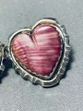 Marvelous Vintage Native American Navajo Signed Purple Spiny Heart Sterling Silver Earrings-Nativo Arts