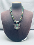 Chunky Green Turquoise Native American Navajo Sterling Silver Butterfly Necklace-Nativo Arts
