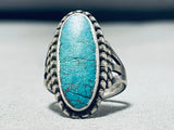 Unbelievable Vintage Native American Navajo Pilot Mountain Turquoise Sterling Silver Ring-Nativo Arts