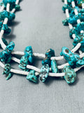 Rare Vintage Native American Navajo Graduating Turquoise Nugget Sterling Silver Necklace Old-Nativo Arts