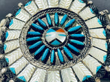 Hand Carved Opulent Vintage Native American Zuni Turquoise Inlay Sterling Silver Bracelet-Nativo Arts