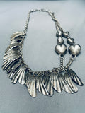 Most Unique Vintage Southwest Heart Sterling Silver Dangling Necklace-Nativo Arts