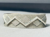 Signed Native American Navajo Textured Mountain Sterling Silver Bracelet-Nativo Arts