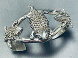 Sensational Native American Navajo Handcarved Sterling Silver 3 Toads Bracelet-Nativo Arts