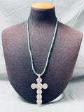 Huge Button Sterling Silver Vintage Native American Navajo Turquoise Cross Necklace-Nativo Arts