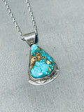 Majestic Vintage Signed Native American Navajo Candelaria Turquoise Sterling Silver Necklace-Nativo Arts
