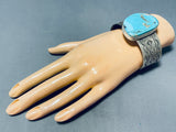 Brilliant Native American Navajo Kingman Turquoise Sterling Silver Huge Bracelet-Nativo Arts