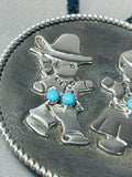 Dancing Native People Vintage Native American Navajo Turquoise Sterling Silver Bolo Tie-Nativo Arts