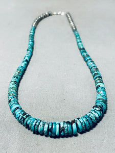 Native American Authentic Santo Domingo Spiderweb Turquoise Sterling Silver Necklace-Nativo Arts