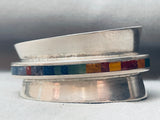 Detailed Vintage Southwest Sterling Silver Inlay Bracelet Cuff-Nativo Arts