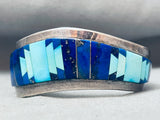 6 Inch Wrist Vintage Native American Navajo Turquoise Lapis Sterling Silver Bracelet-Nativo Arts