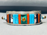 Native American Important Vintage Len Adakai Turquoise Inlay Sterling Silver Bracelet-Nativo Arts