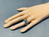 Domed Light Green Spiderweb Turquoise Vintage Native American Navajo Sterling Silver Ring