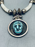 Hand Carved Indian Head Vintage Navajo Sterling Silver Necklace Old-Nativo Arts