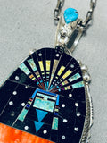 Outspace Vintage Native American Navajo Turquoise Inlay Sterling Silver Kachina Necklace-Nativo Arts