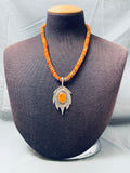 Rare Vintage Santo Domingo Orange Shell Sterling Silver Necklace