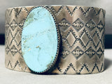 Detailed Hand Stamped!! Wide Vintage Native American Navajo Turquoise Sterling Silver Bracelet-Nativo Arts