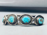 Rare Vintage Native American Navajo Blue Gem Turquoise Sterling Silver Bracelet Old-Nativo Arts