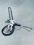 Rare Older Vintage Native American Zuni Dancer Turquoise Sterling Silver Bolo Tie-Nativo Arts