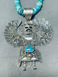 Captivating Native American Navajo Old Kingman Turquoise Sterling Silver Kachina Necklace-Nativo Arts