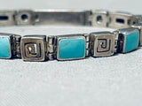 Superb Vintage Native American Navajo Blue Gem Squares Sterling Silver Link Bracelet-Nativo Arts