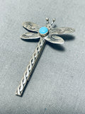 Superb Vintage Native American Navajo Sleeping Beauty Turquoise Sterling Silver Dragonfly Pin-Nativo Arts