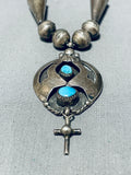 Cross And Cones Vintage Native American Navajo Turquoise Sterling Silver Necklace Old-Nativo Arts