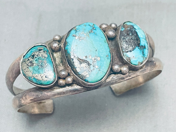 Superior Vintage Native American Navajo Morenci Turquoise Sterling Silver Bracelet-Nativo Arts