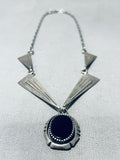 Dropdead Gorgeous Vintage Native American Navajo Onyx Sterling Silver Necklace-Nativo Arts