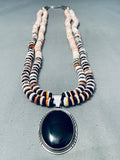 Herm Lee Best Vintage Navajo Shell Jet Sterling Silver Necklace-Nativo Arts