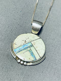 Signed Vintage Native American Navajo Spiderweb Turquoise Opal Sterling Silver Necklace-Nativo Arts