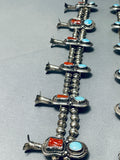 191 Grams Vintage Native American Navajo Turquoise Sterling Silver Squash Blossom Necklace-Nativo Arts