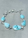 Brilliant Native American Navajo Signed Kingman Turquoise Sterling Silver Link Braclet-Nativo Arts