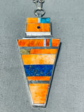 Signed Native American Navajo Turquoise Lapis Spiny Oyster Sterling Silver Kachina Necklace-Nativo Arts