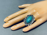 Noteworthy Vintage Native American Navajo Pilot Mountain Turquoise Dome Sterling Silver Ring-Nativo Arts