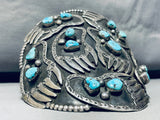 The Biggest Craziest Vintage Native American Navajo Bearpaw Sterling Silver Turquoise Bracelet-Nativo Arts